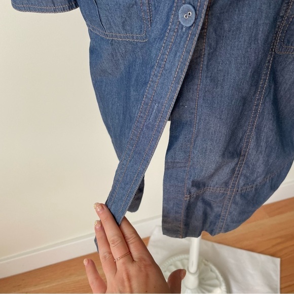 St. John Blue Chambray Cotton Button Down Long Sleeve Roll Tab Dress Size 4 - Picture 10 of 11